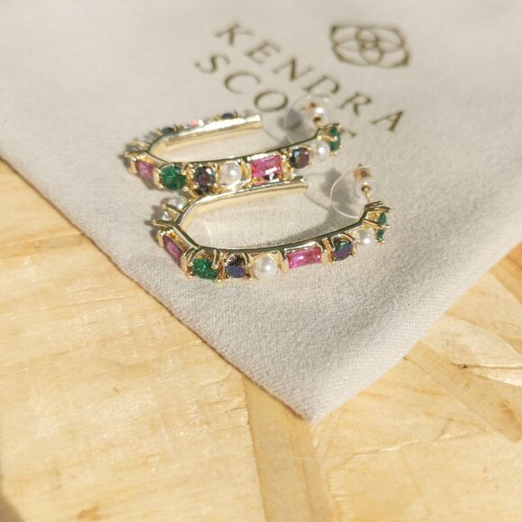 NEW Kendra Scott Madelyn Multi Mix Hoop Earrings Gold - Picture 5 of 5
